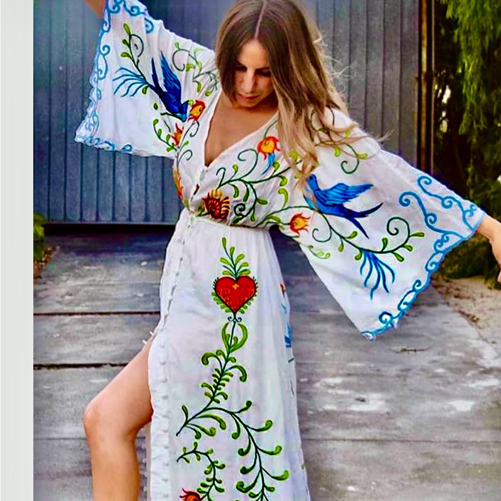 Serenity Vibrant Maxi Dress with Red and Blue Accents